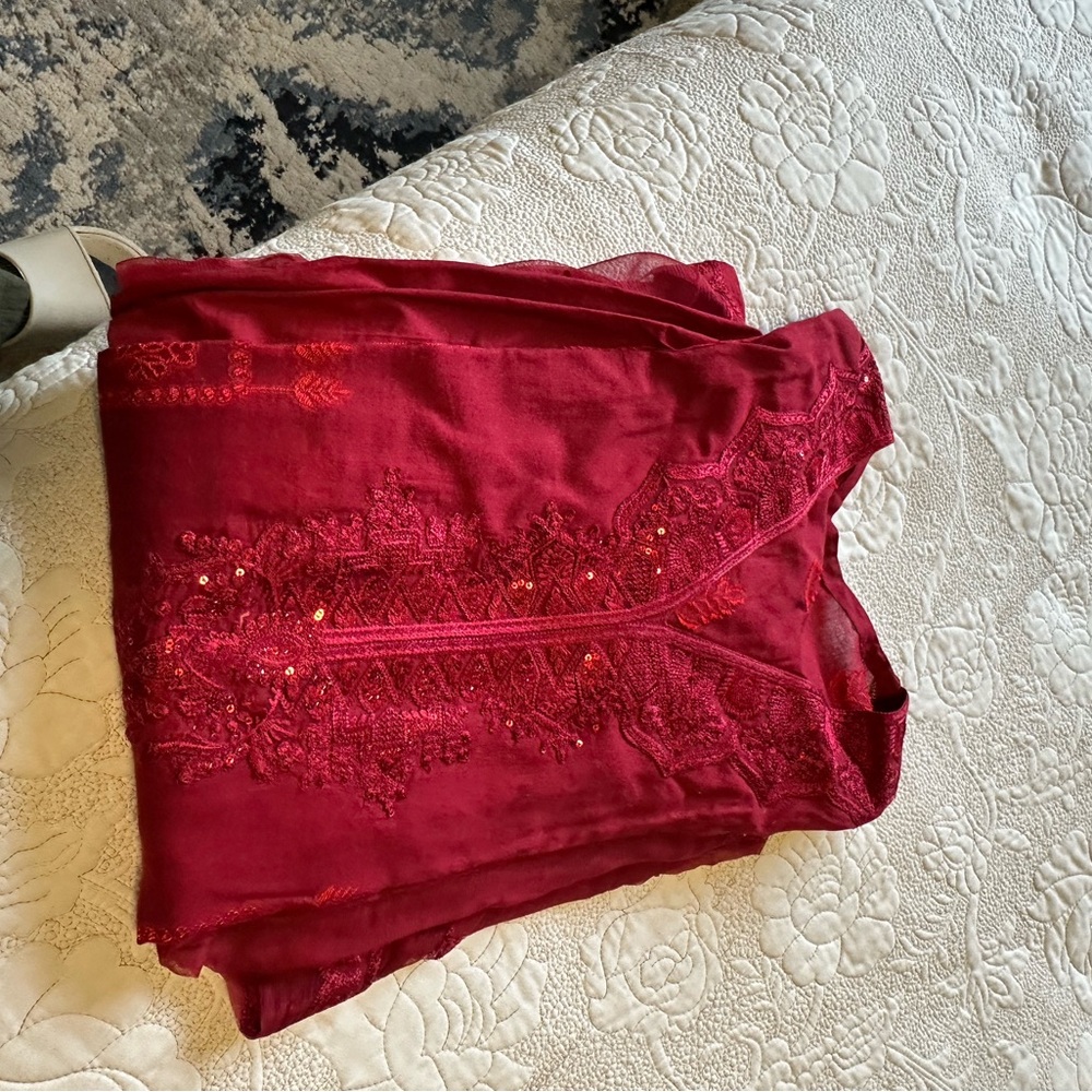 Elegant Red Embroidered Dress